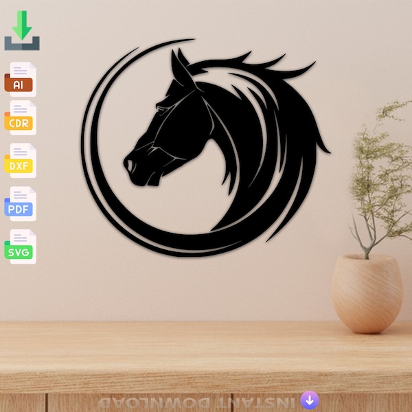 Metal Horse Wall decor design laser cut svg dxf files wall sticker engraving decal silhouette template cut digital vector instant download