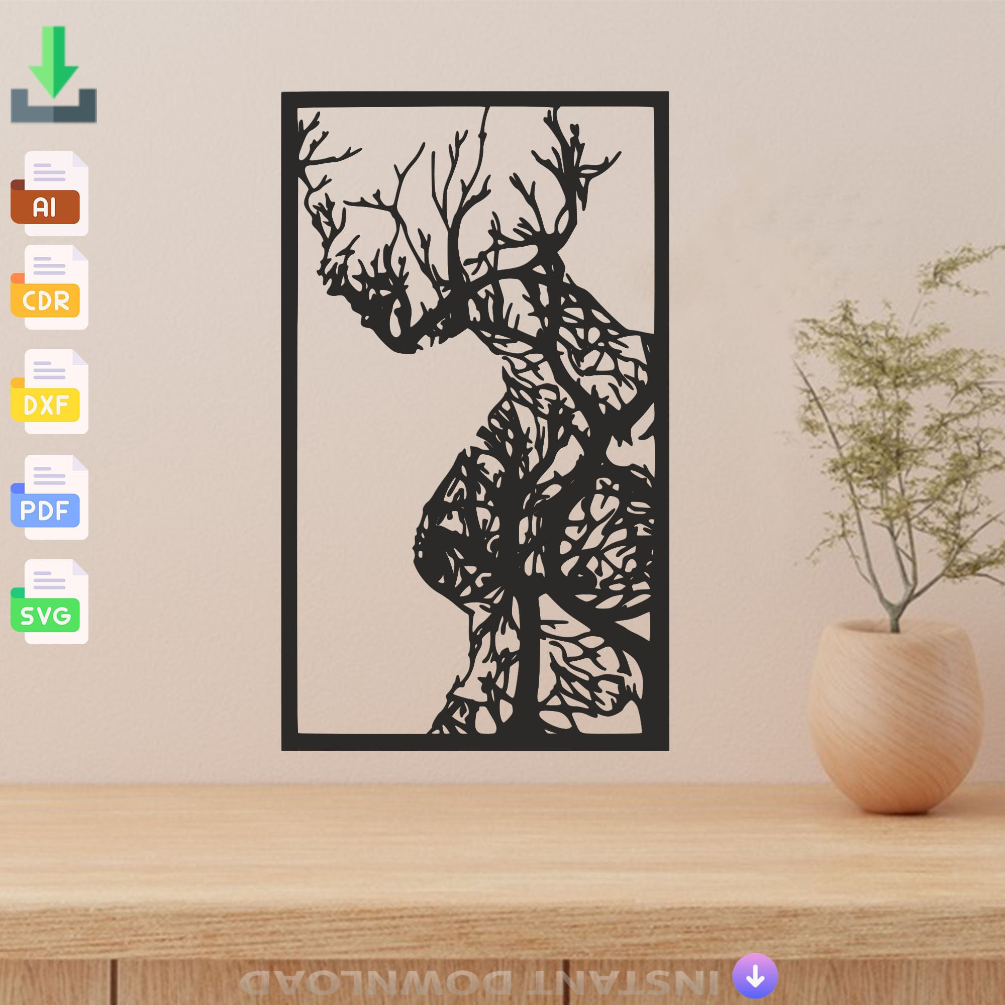 Tree Woman Decoration Dxf Laser Cut Svg Dxf File Wall Sticker Etsy