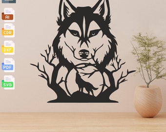 Wolf Wall art, Wolf scene svg dxf files all sticker engraving decal silhouette template cnc cutting laser digital vector instant download