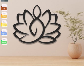 Decoración de pared de flor de loto: Diseño cortado a láser SVG DXF (descarga digital)
