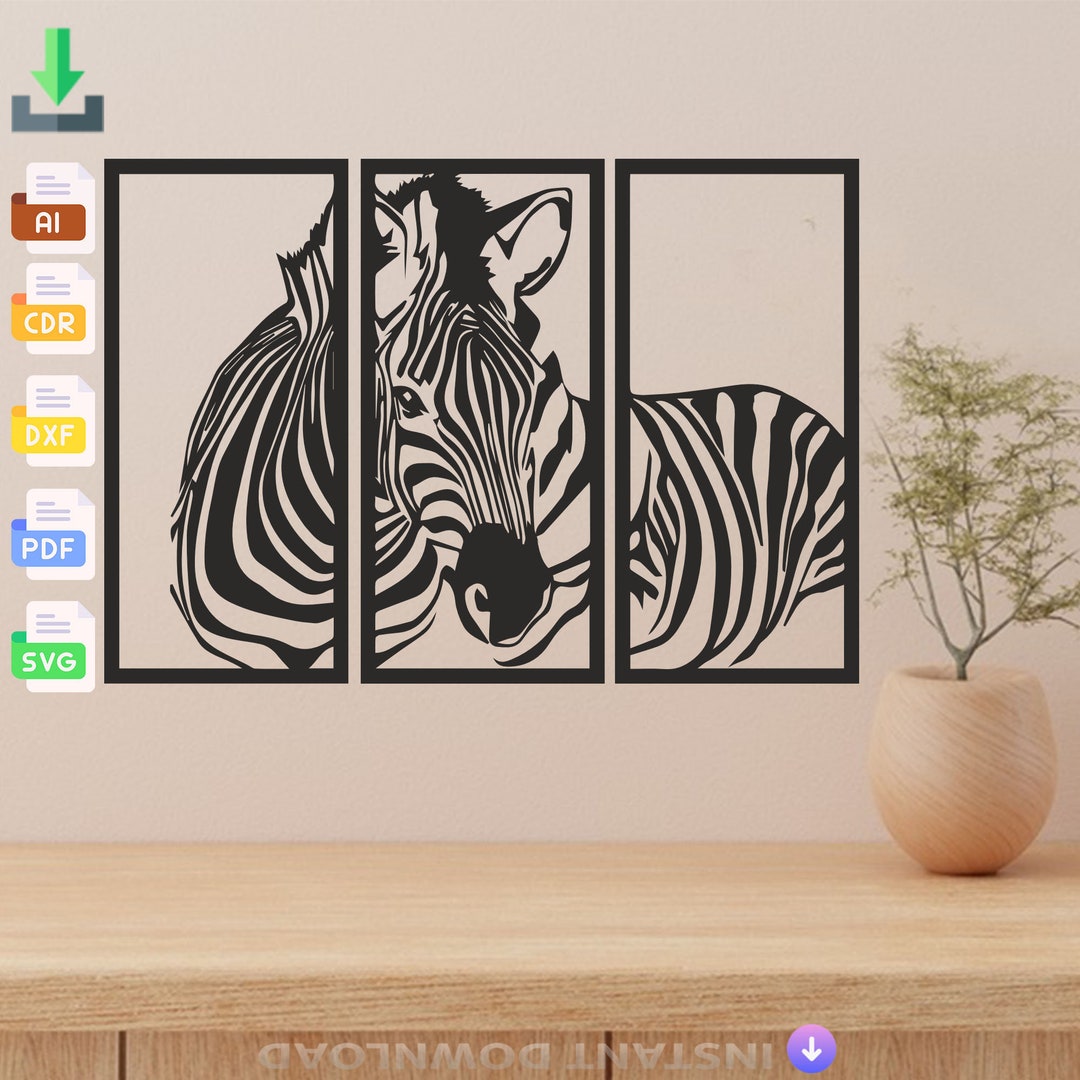 Set of 3 Zebra Metal Wall Decor Sign Svg Laser Etsy