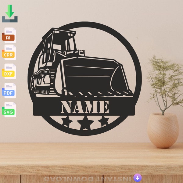 Bulldozer Dozer Design laser cut svg dxf files wall sticker engraving silhouette template cnc cutting laser digital vector instant download