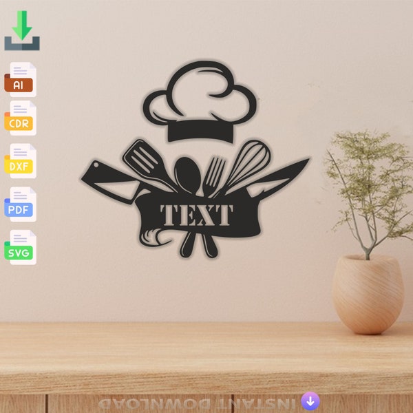 Chef  Restaurant Svg Laser cut files ,Dxf,WallArt, CNC Cutting, silhouette template CNC Router, Digital,  Vector Files, Instant Download