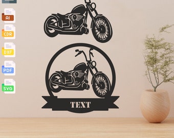 Personalized Motorcycle design laser cut svg dxf files wall sticker engraving decal silhouette template cut digital vector download