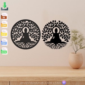 Buddha Metal Wall Art, Yoga Studio, Meditation Deco, Om Wall Art  Svg laser cut silhouet cnc cut laser digital vector instant download
