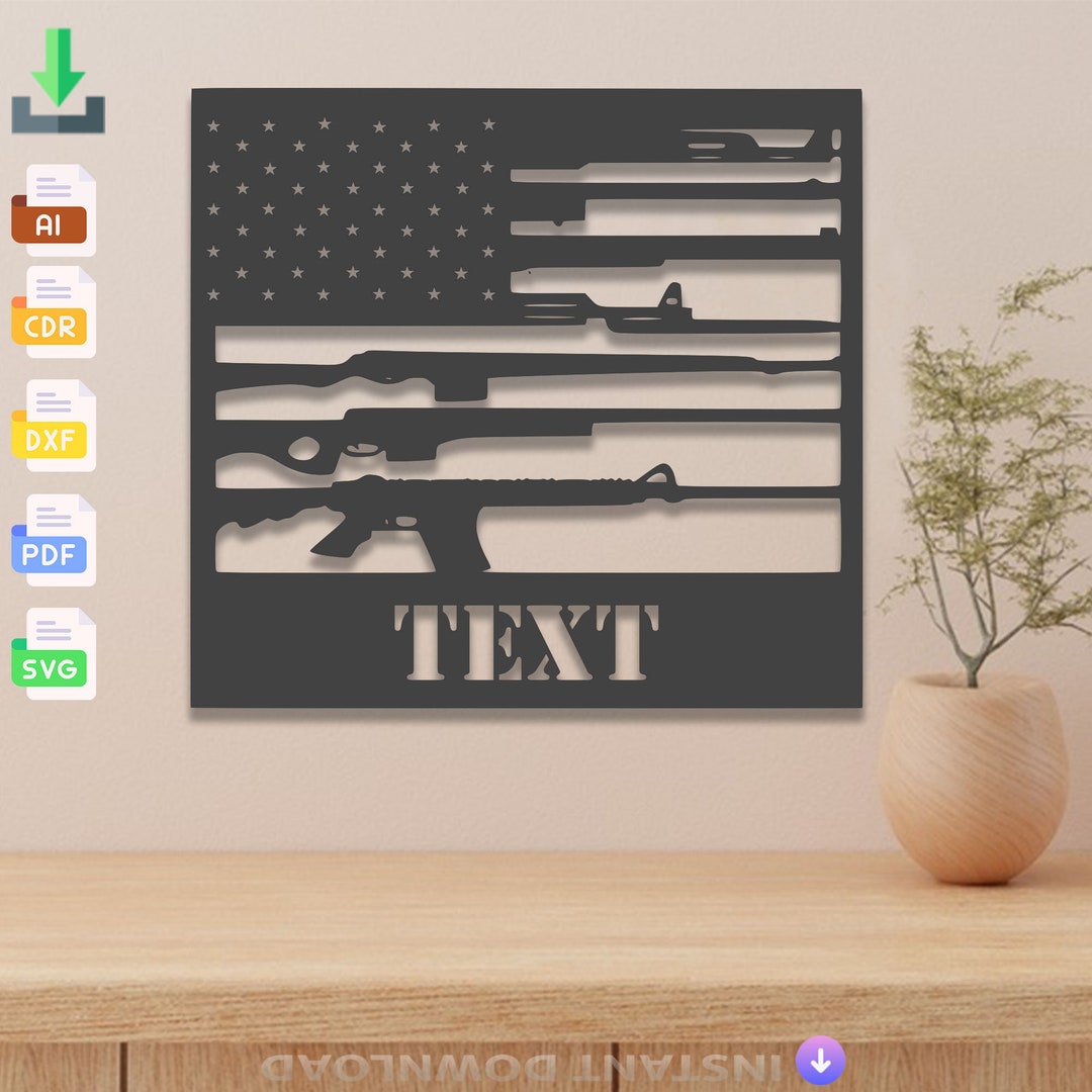 Custom Gun American Flag Design Laser Cut Svg Dxf Files Wall Sticker ...