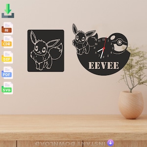 Eevee Wall Clock SVG: Laser Cut Metal Art, CNC Router Plan (Digital Download)