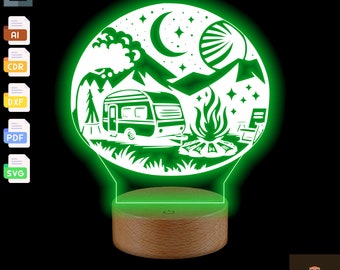 Forest Campfire LED Lamp: 3D Acrylic Illusion, Laser Cut Files (Digital Download)