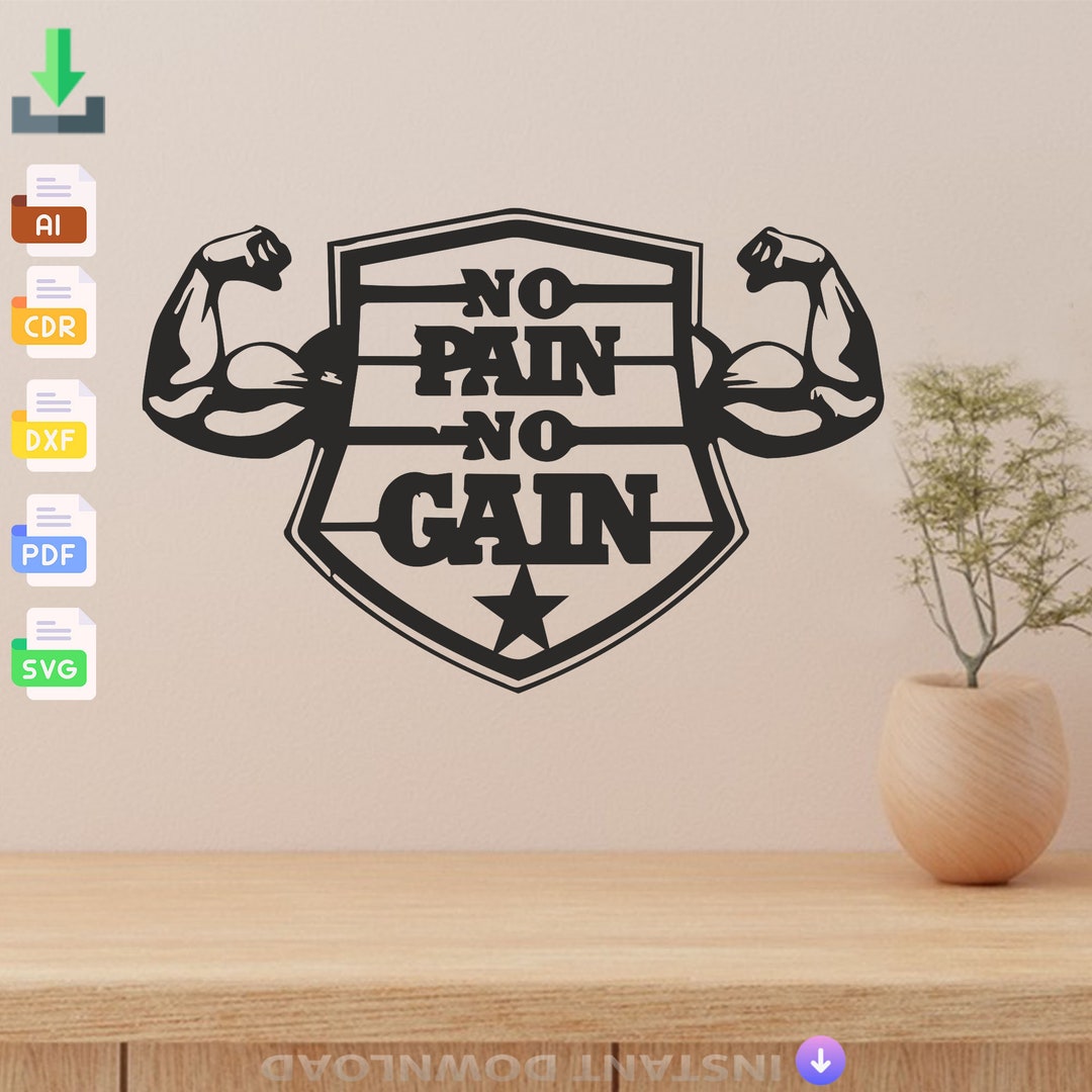 No Pain No Gain SVG DXF: Gym Fitness Files for Cricut, Glowforge - Etsy