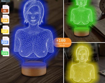 Lámpara LED 3D de mujer SVG: Luz nocturna acrílica, archivos vectoriales CNC (descarga digital)