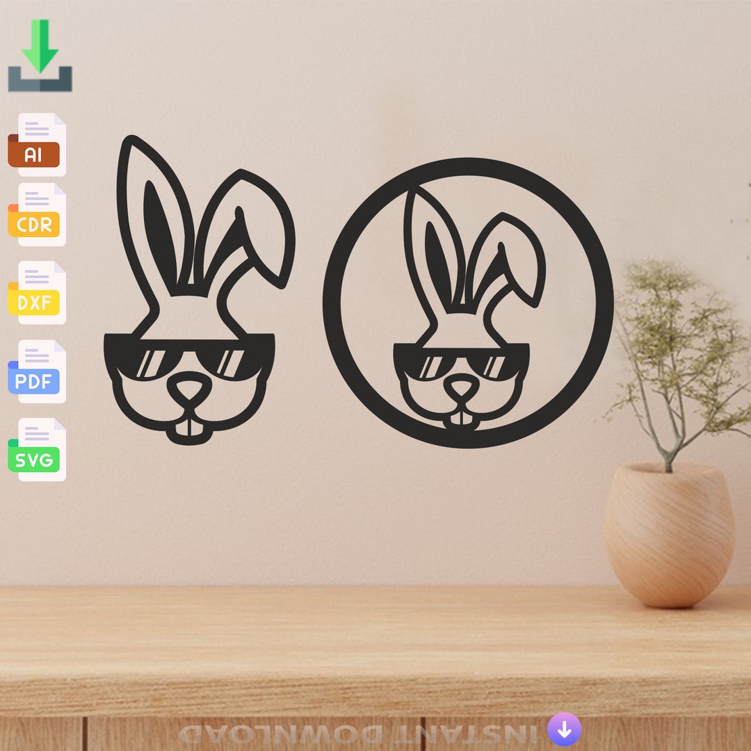 Rabbit With Sunglasses Laser Cut Design SVG DXF Files (digital Download ...