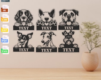 Archivos SVG de razas de perros personalizadas cortados con láser: Calcomanía decorativa para pared (descarga digital)