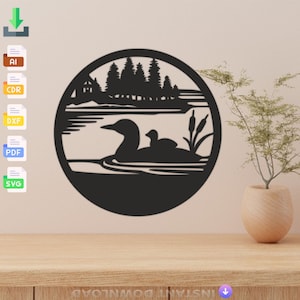 Duck Scenic Design laser cut svg dxf files wall sticker engraving decal silhouette template cnc cut laser digital vector instant download