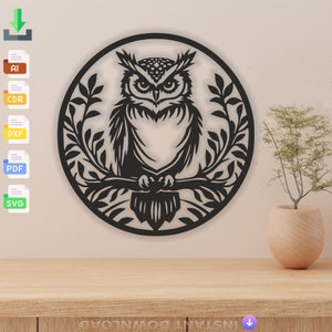 Decoratie boomuil lasergesneden, grafisch, dier Svg, Dxf, Glowforge CNC snijden, Pdf, Dxf, Svg Ai Eps digitale vectorbestanden direct downloaden