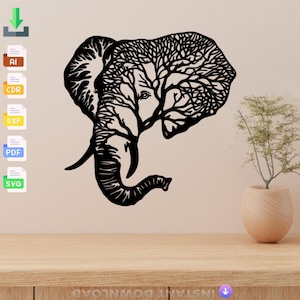 Tree Elephant Wall Art SVG Laser Cut File (Digital Download)
