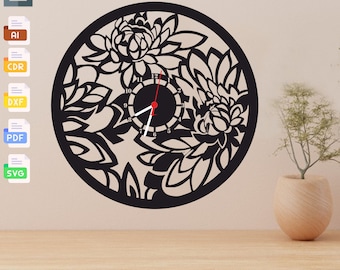 Flower Wall Clock Laser Cut Template: CNC Digital Vector (Instant Download)