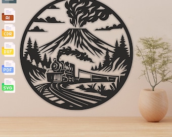 Mountain Train Laser Cut File: Wall Decor SVG, DXF, PDF (Digital Download)