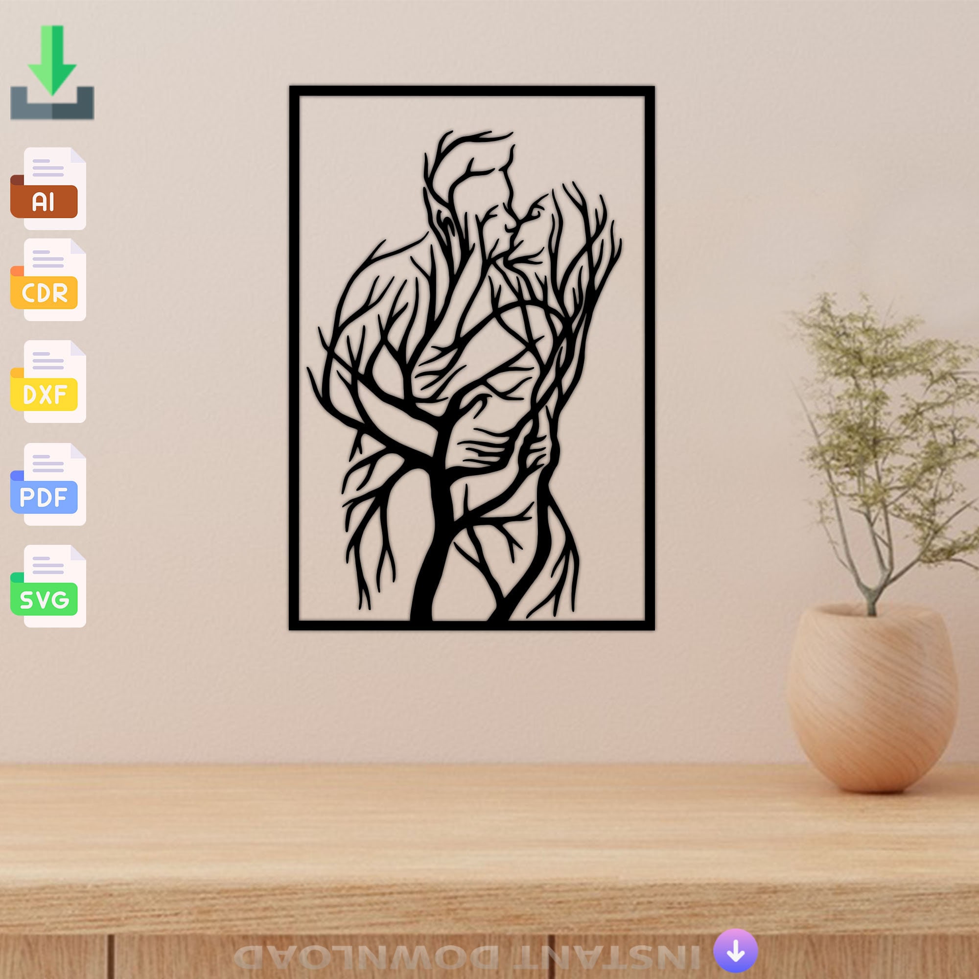 Kiss Metal Wall Art: Laser Cut File for CNC, SVG, DXF (digital