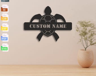 Archivo de corte láser para arte mural de tortuga personalizable (SVG, DXF, PDF)