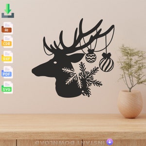 Reindeer Christmas Sign laser cut svg files wall sticker engraving decal silhouette template cnc cut laser digital vector instant download