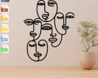 Picasso Women Faces Line Art, Laser Cut File (SVG, DXF, PDF)