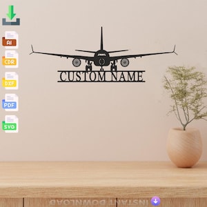 Personlig väggdekal med flygplan: Laserskuren SVG-mall (digital nedladdning)