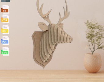 Decoración de pared con cabeza de ciervo: archivos cortados con láser (SVG, DXF, PDF, Ai, Eps)
