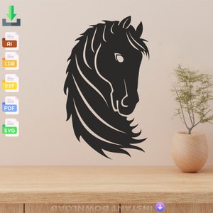 Art mural tête de cheval en métal, découpé au laser cheval, Svg, Dxf, découpe CNC Glowforge, Pdf, Dxf, Svg Ai Eps fichiers vectoriels numériques téléchargement immédiat