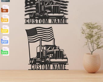 Custom Trucking Flag laser cut svg dxf files wall sticker engraving decal silhouette template cut digital vector download