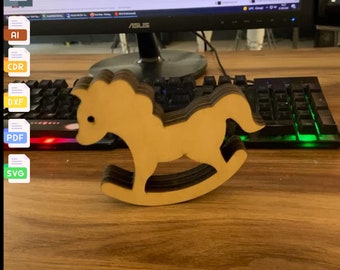 Caballo mecedor de madera cortado con láser Svg,dxf,pdf,ai modelo 3D haciendo archivos vectoriales digitales, regalo de Navidad, vector Cnc - Descarga instantánea