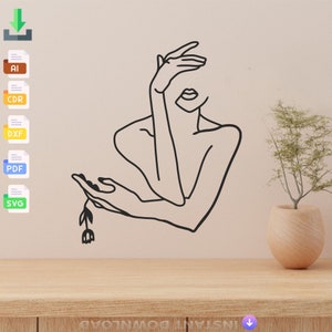 Decoration Minimalist Woman Line Art Laser Cut, Svg, Dxf, Glowforge CNC Cutting, Pdf , Dxf, Svg Ai Eps Digital Vector Files Instant Download