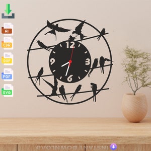 Birds on Wire Clock SVG: Laser Cut Wall Decor (Digital Download)
