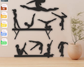 Gymnastics Silhouette: Laser Cut SVG DXF Vector (Digital Download)