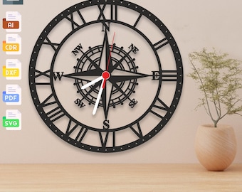 Compass Clock SVG File: Laser Cut CNC Plan (Digital Download)