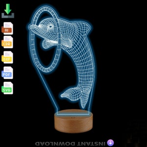 3D Dolphin Lamp SVG: Laser Cut Hologram Design (Digital Download)