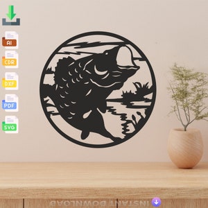 Wall Decoration Panel fish Scene Laser Cut, Svg, Dxf, Glowforge CNC Cutting, Pdf , Dxf, Svg Ai Eps Digital Vector Files Instant Download