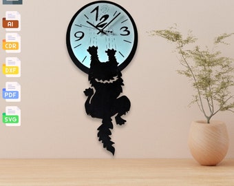 Laser Cut Cat Wall Clock 3D Model: Svg, Dxf, Cdr, Ai, Pdf Files