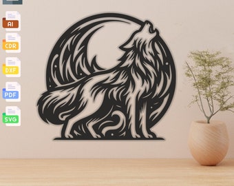 Howling Wolf Wall Art: Laser Cut Design (Digitale Vektordateien)