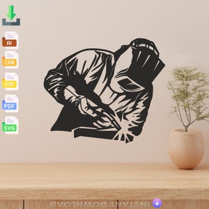 Wall Decor Welder Silhouette Laser Cut, Svg, Dxf, Glowforge CNC Cutting, Pdf , Dxf, Svg Ai Eps Digital Vector Files Instant Download