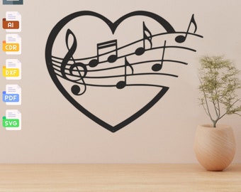 Music Notes Heart Design: Laser Cut File SVG DXF (Digital Download)