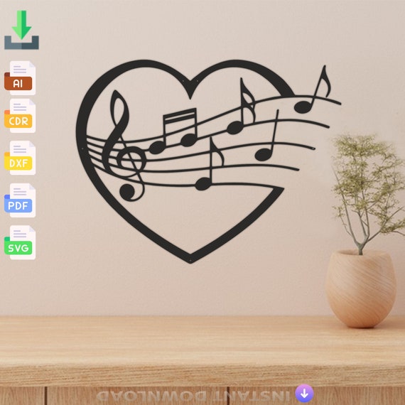 Music Notes Heart Design: Laser Cut File SVG DXF (digital Download