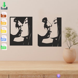 Wanddekoration Paar Küssende Kunst Laser Cut, SVG, Dxf, Glowforge CNC Schneiden, Pdf, Dxf,Svg Ai Eps Digitale Vektordateien Sofort Download