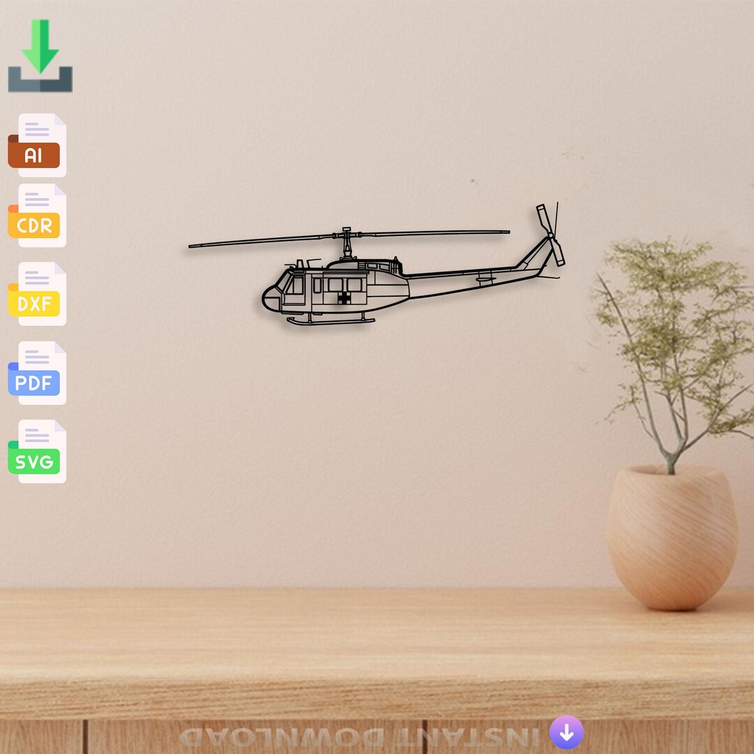 Helicopter Vector File 1970 UH-1 Huey Helicopter Vector File – Metal Art Laser Cut Design (svg ...