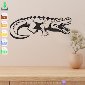 Krokodil Trex Wand Kunst Laser geschnitten svg dxf Dateien Wandaufkleber Gravur Aufkleber Silhouette cnc cut Laser digitaler Vektor sofortiger Download