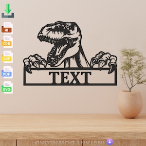 Personalized Dinosaur Design laser cut svg dxf file wall sticker engraving decal silhouet template cnc laser digital vector instant download