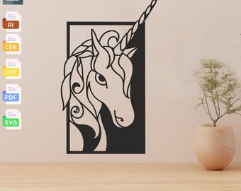 Archivos SVG DXF de unicornio: Diseño CNC cortado con láser (descarga digital)