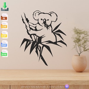 Koala-muurdecoratie SVG: lasergesneden CNC-vectorbestanden (digitale download)
