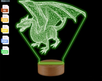 Dragon LED Lamp SVG: Hologram Laser Cut File (Digital Download)