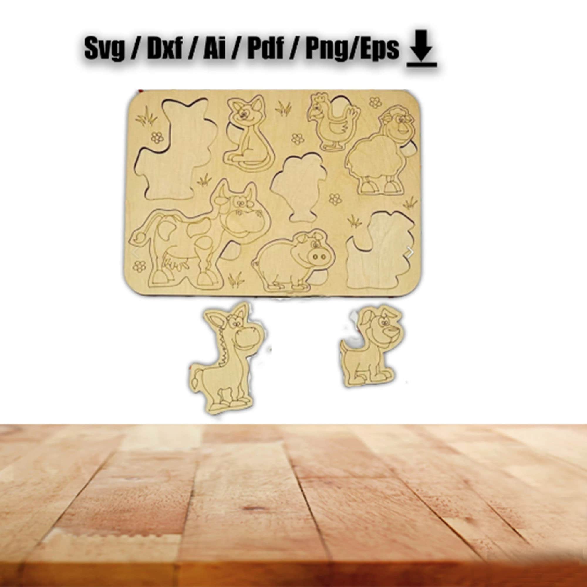Wooden Farm Animals Puzzle Toy Laser Cut Files Montessori - Etsy