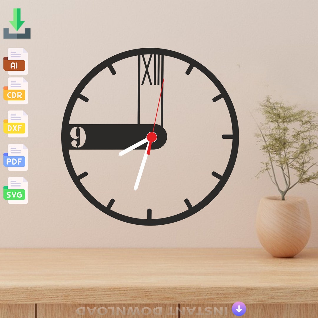 Minimalist Wall Clock SVG DXF: Laser Cut CNC Files (digital Download ...
